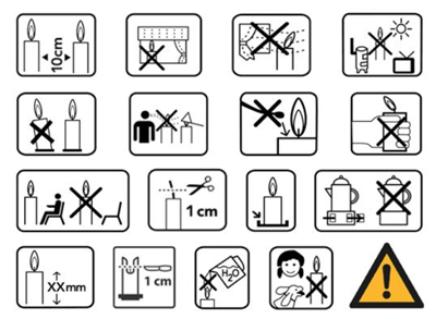 Pictogrammes de sécurité pour bougies Poussières d'étoiles